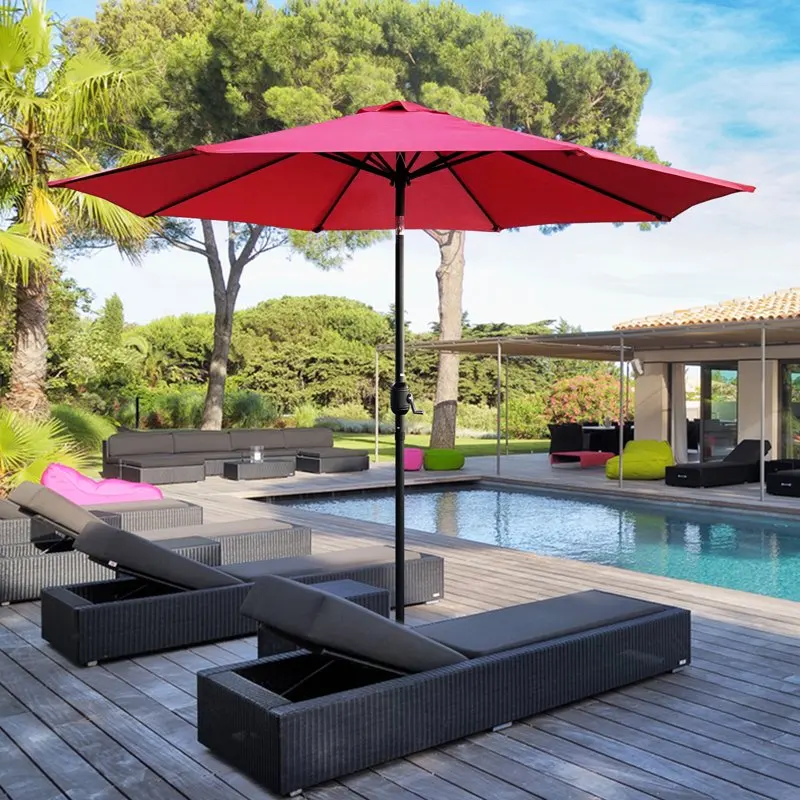 9-футовый Рыночный Зонт с рукояткой и наклоном-Red Sun Beach Umbrella Поддерживает и удерживает Комплект Дождевиков Garden Изображение 0