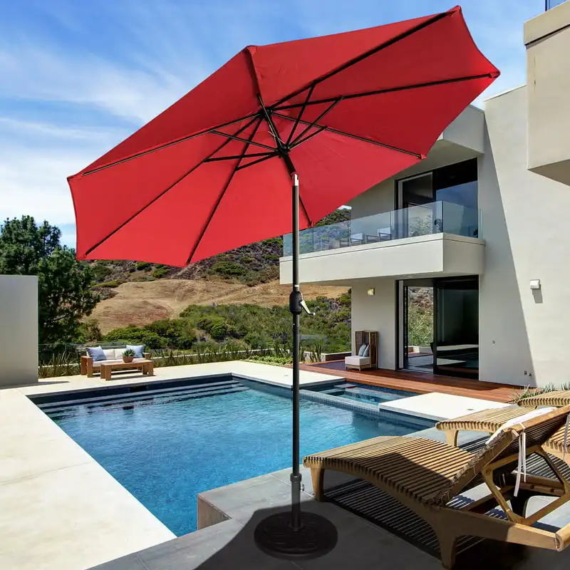 9-футовый Рыночный Зонт с рукояткой и наклоном-Red Sun Beach Umbrella Поддерживает и удерживает Комплект Дождевиков Garden Изображение 1