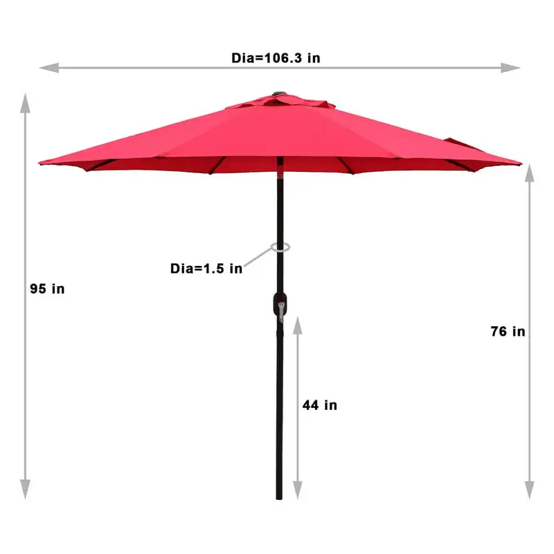 9-футовый Рыночный Зонт с рукояткой и наклоном-Red Sun Beach Umbrella Поддерживает и удерживает Комплект Дождевиков Garden Изображение 3