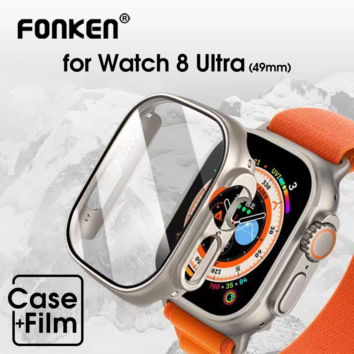 Fonken Glass + чехол для Apple Watch 8 Ultra 49 мм Smartwatch PC Case Протектор экрана бампер закаленный защитный чехол Shell Film Изображение 0