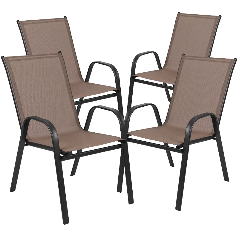 Уличное кресло-стек серии Brazos из материала Flex Comfort (коричневый/черный/ Серый/темно-синий) в упаковке Flash Furniture 4 шт. Изображение 1