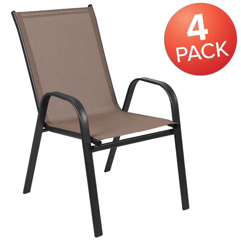 Уличное кресло-стек серии Brazos из материала Flex Comfort (коричневый/черный/ Серый/темно-синий) в упаковке Flash Furniture 4 шт. Изображение 2