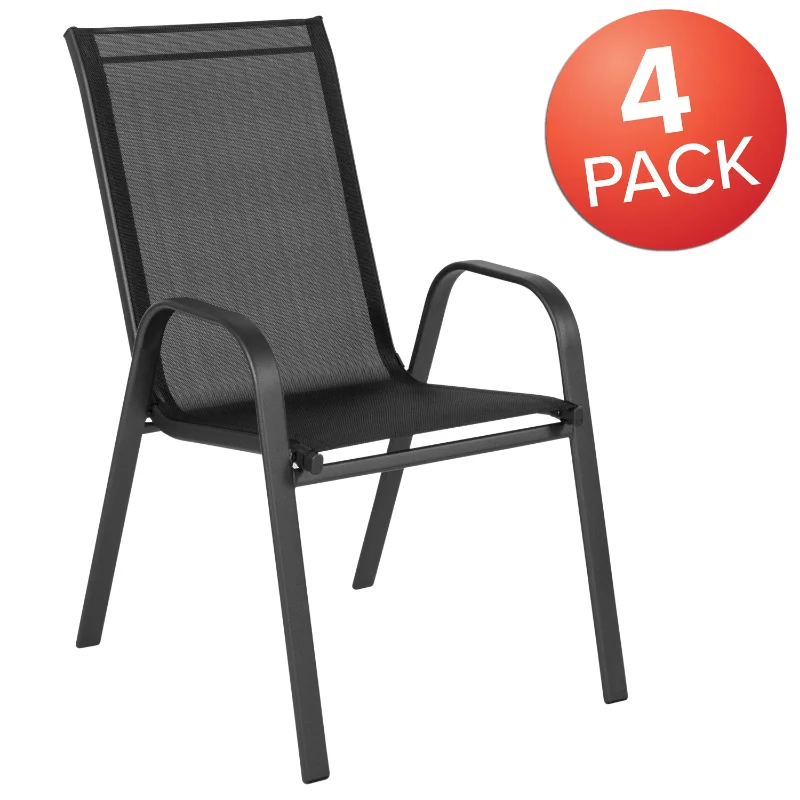 Уличное кресло-стек серии Brazos из материала Flex Comfort (коричневый/черный/ Серый/темно-синий) в упаковке Flash Furniture 4 шт. Изображение 3