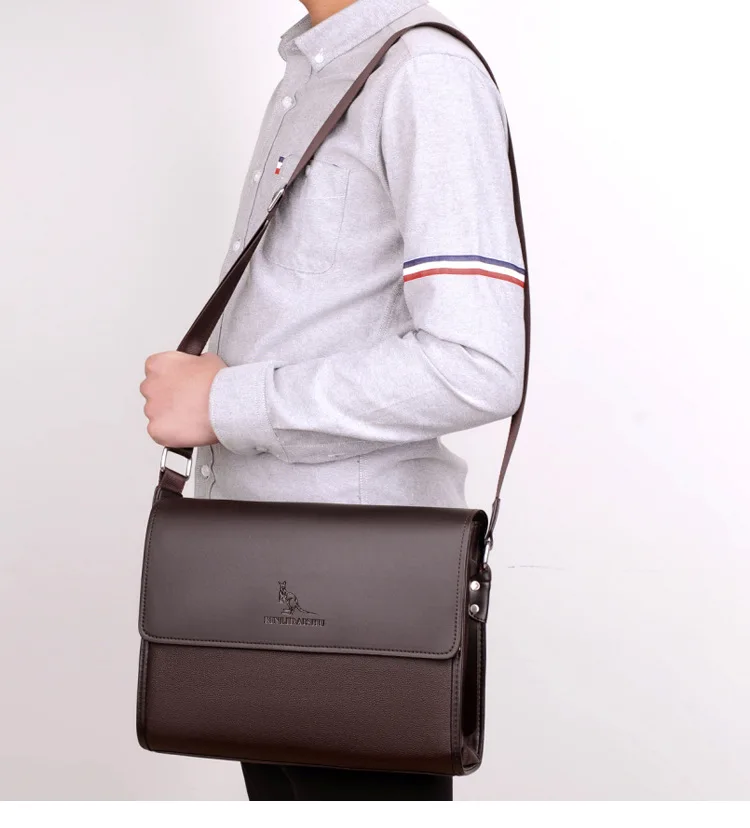 Модный Горизонтальный мужской портфель, деловая сумка через плечо, Длинная сумка для ноутбука из искусственной кожи через плечо для мужчин Изображение 1
