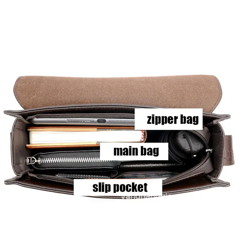 Модный Горизонтальный мужской портфель, деловая сумка через плечо, Длинная сумка для ноутбука из искусственной кожи через плечо для мужчин Изображение 3