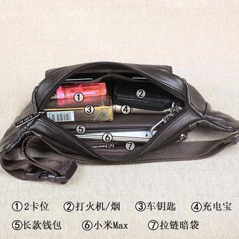 Мужские сумки, поясная сумка из натуральной кожи для мужчин, сумка для мобильного телефона, Модная поясная сумка для путешествий, сумки-мессенджеры на плечо Изображение 4