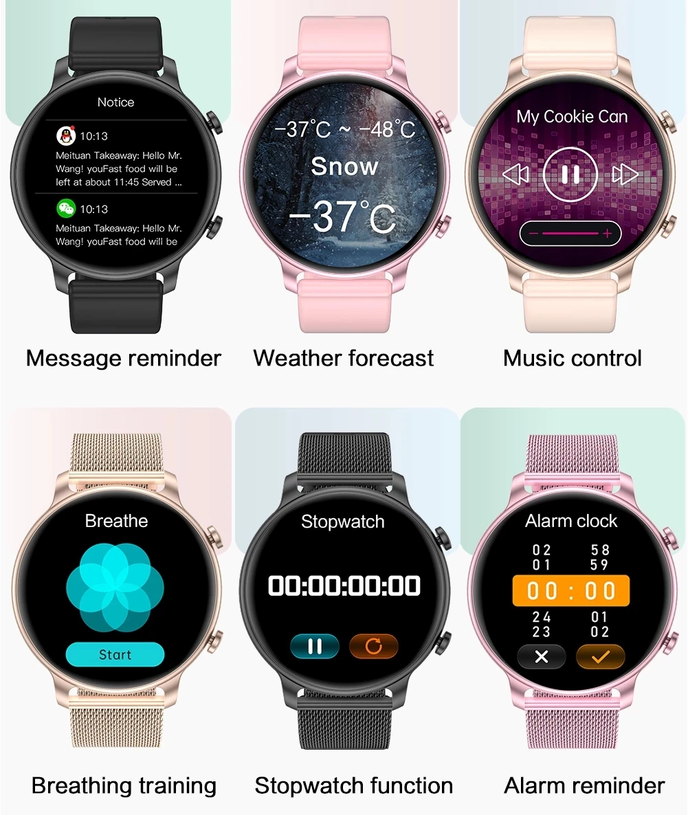 Смарт-часы 2022 с экраном HD 360 * 360, Умные часы Для женщин и мужчин, IP67, Водонепроницаемые Часы с пульсометром для Android iOS Samsung Изображение 2