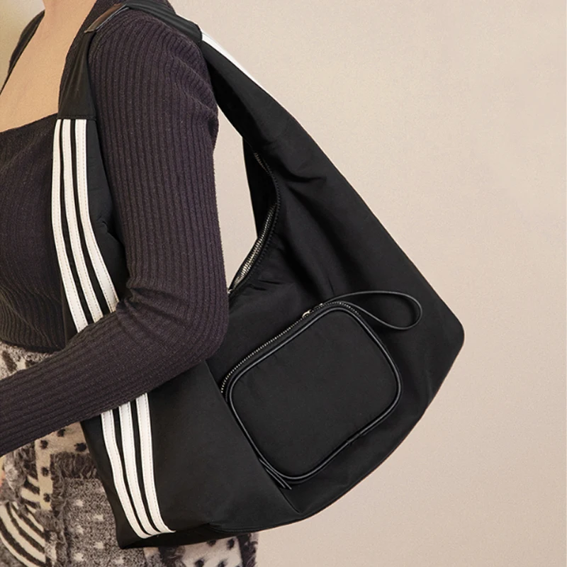 Облачная сумка, нейлоновая сумка-бутот, простая сумка для отдыха в спортивном стиле, сумка для фитнеса, студенческая большая сумка на одно плечо Изображение 3