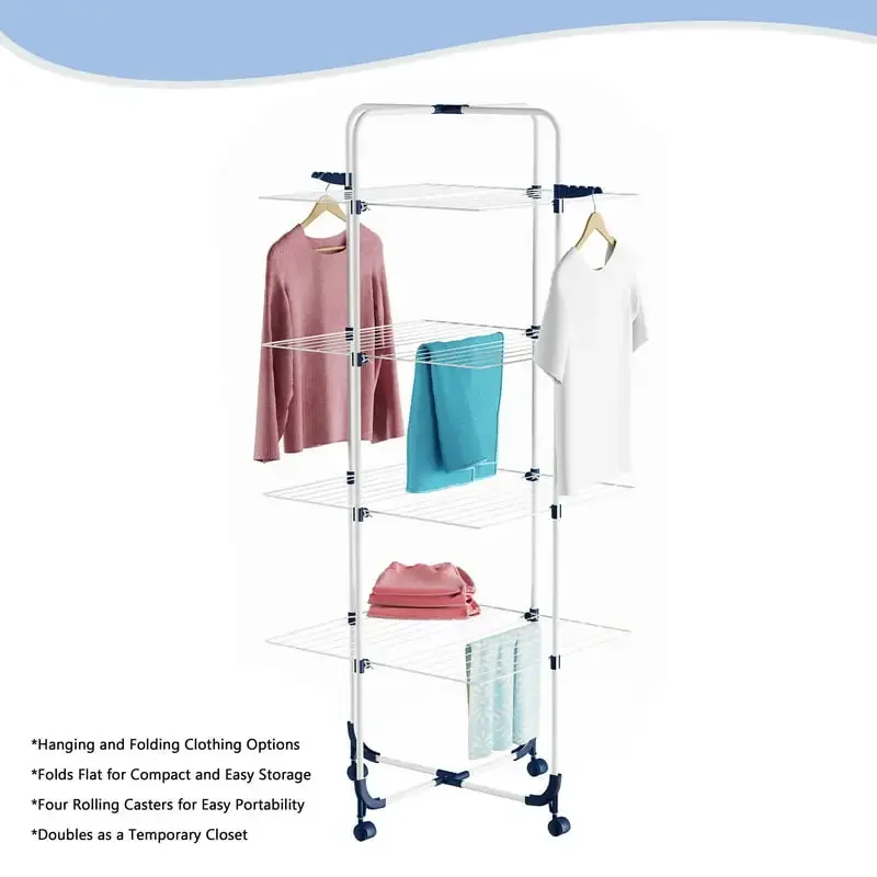 4-Уровневая пластиковая сушилка для одежды, белая Изображение 2